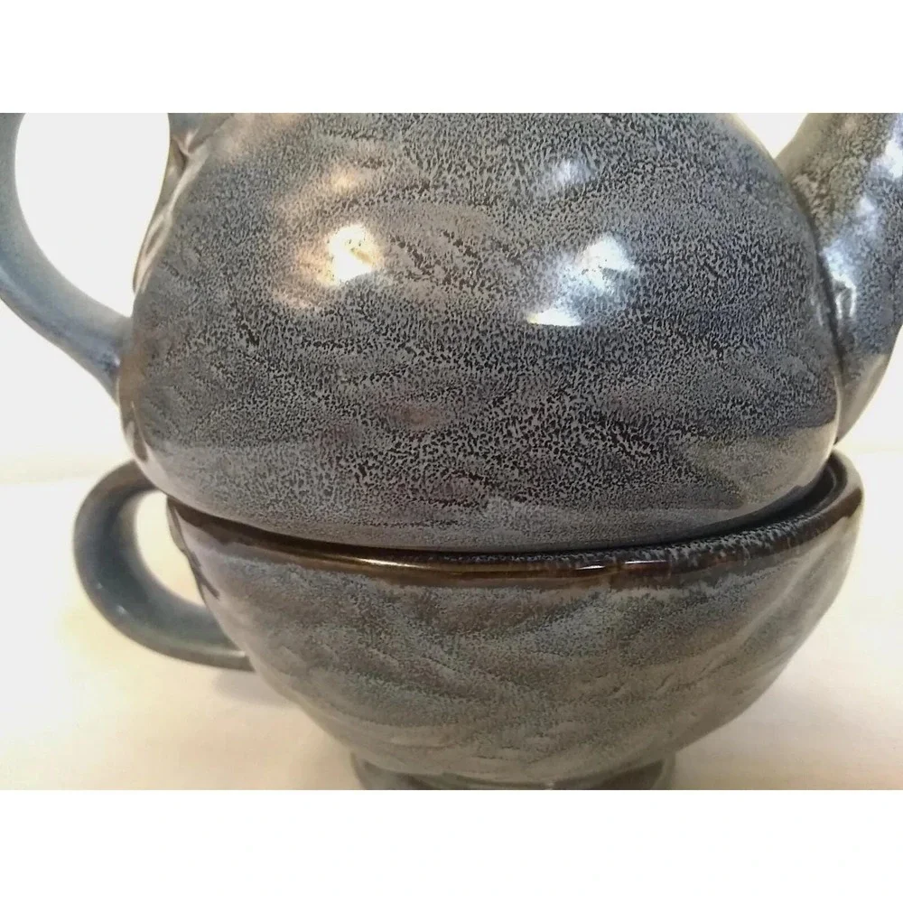 Peacock Tea Set 3‎ Piece Cup Pot Lid Ceramic Blue Chicken READ